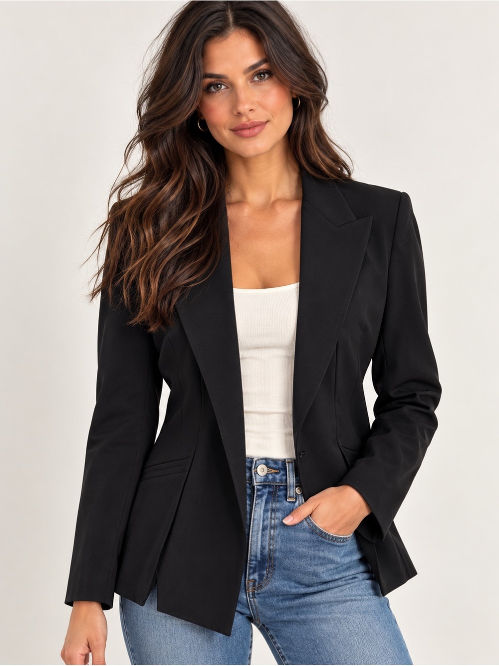 Max Mara Black Virgin Wool Tailored Blazer US 12 IT 48